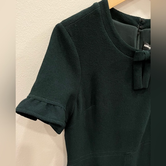 NWT Karl Lagerfeld Paris Dark Green Ruffle Sleeve Bow Dress - Picture 4 of 9